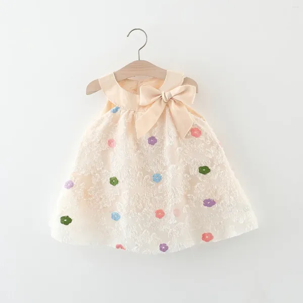 Mädchenkleider, Sommerkleid für Babys, gepunktet, kleine fliegende Ärmel, Tulpenstickerei, flauschig, leicht, Prinzessin