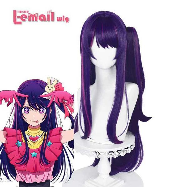 Perucas sintéticas L-e-mail peruca cabelo sintético Oshi no Ko Hoshino Ai peruca cosplay 80 cm de comprimento roxo rosa destaques rosa rabo de cavalo peruca resistente ao calor 240328 240327