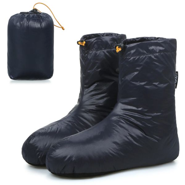 Botas Lxada Inverno Down Booties Meias quentes Slippers de dormir macios à prova de vento para acampar barraca de saco de dormir em botas cheias