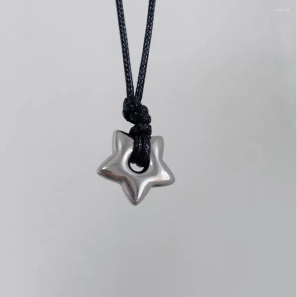 Ожерелья с подвесками в Корейском стиле, ожерелье из полой титановой стали со звездой и пентаграммой для женщин и мужчин, черная веревочная цепочка, колье Y2k, ювелирные изделия для вечеринок