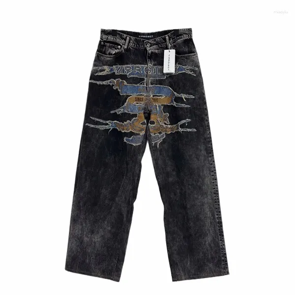 Calças masculinas 2024 marca clássico grailz bordado denim zíper ajuste y projeto calça jeans algodão conforto casual # 786