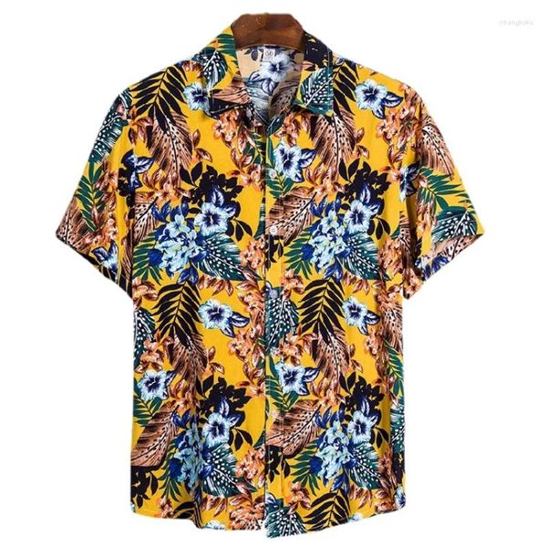 Camicie casual da uomo Camicia hawaiana a maniche corte estiva ad asciugatura rapida Foglia tropicale Stampa modello 3D Camicetta da spiaggia per uomo Top