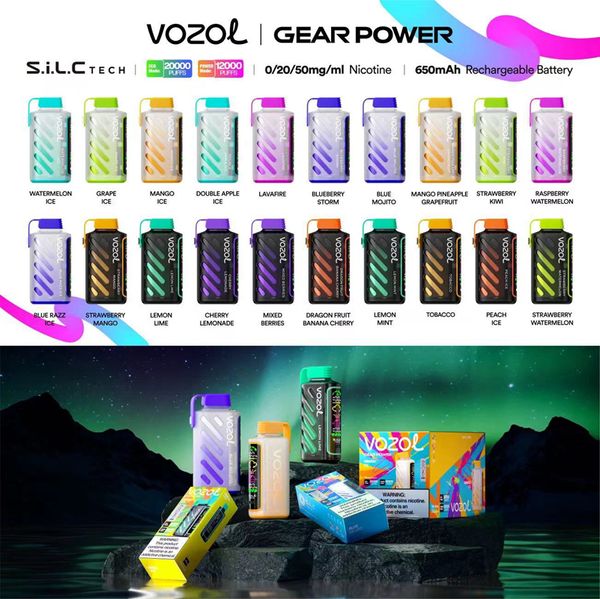 Großhandel Digitaler Bildschirm Einstellbarer Luftstrom E-Zigaretten-Design Vozol Gear Power 12000 Puffs Power E-Liquid Display Mesh Coil Vape