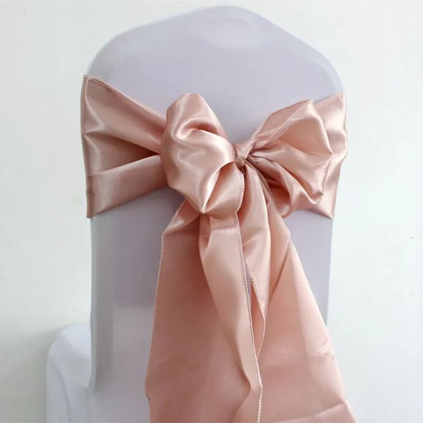 10pcs50pcs rosa ouro cetim cadeira faixa gravata de seda laço fita nó cintos para festa evento el banquete decoração 240307