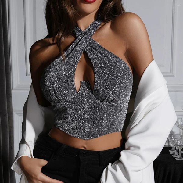 Canottiere da donna Moda Donna Y2k Senza spalline Croce Halter Bustier Senza maniche Slim Top Donna Backless Corsetto Crop Top Casual Canotta