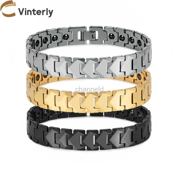 Bangle Resistente a Riscos Pulseira de Tungstênio Homens Magnético Hematita Tungstênio Pulseiras Cadeia Vantagens Célula Jóias À Prova D 'Água 240319