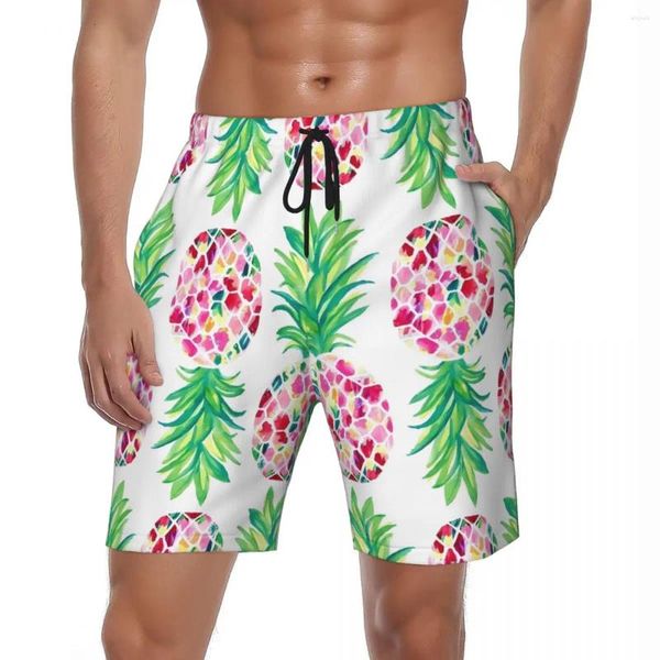 Herren-Shorts, Sommerbrett, männlicher Ananas-Druck, Sport, Kawaii-Frut-Grafik, Strand, Y2K-Retro, schnell trocknende Badehose in Übergröße