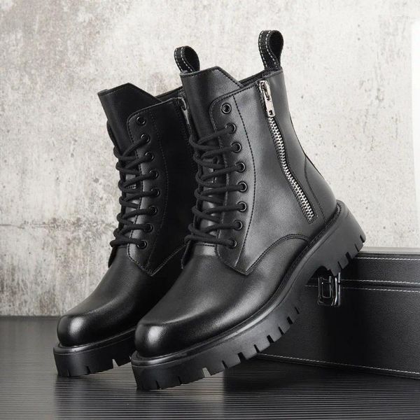 Botas Inglaterra Estilo Mens Luxo Moda Sapatos De Couro Genuíno Stage Nightclub Vestido Preto Branco Alta Plataforma Botas Masculinas