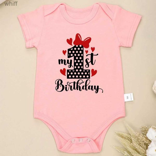 Комбинезоны My 1St Birthday Cute Baby Girl Одежда с красивым принтом Хлопок Модный комбинезон для малышей с короткими рукавами Семейная вечеринка Детские комбинезоныC24319