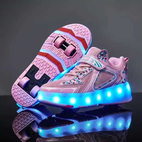 Hbp não-marca destacável luz led crianças sapatos de skate casuais crianças meninos tênis meninas patins sapatos com 4 rodas