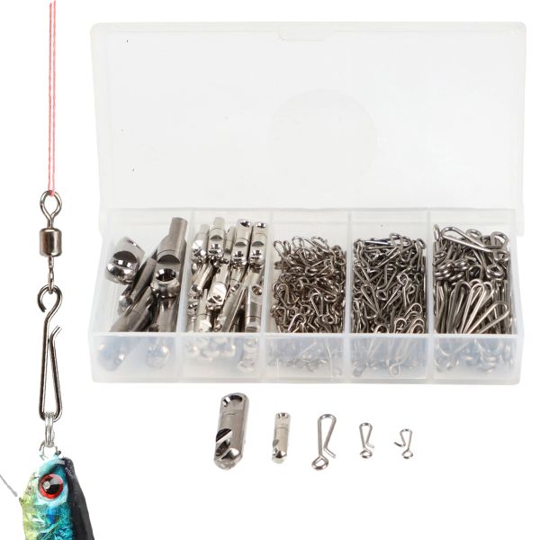 Caixas 285 Pcs Rolamento Rotativo Giratório e Bloqueio de Rolamento Pino Giratório Anel Snap Set com Caixa Equipamento Conector Acessórios de Pesca