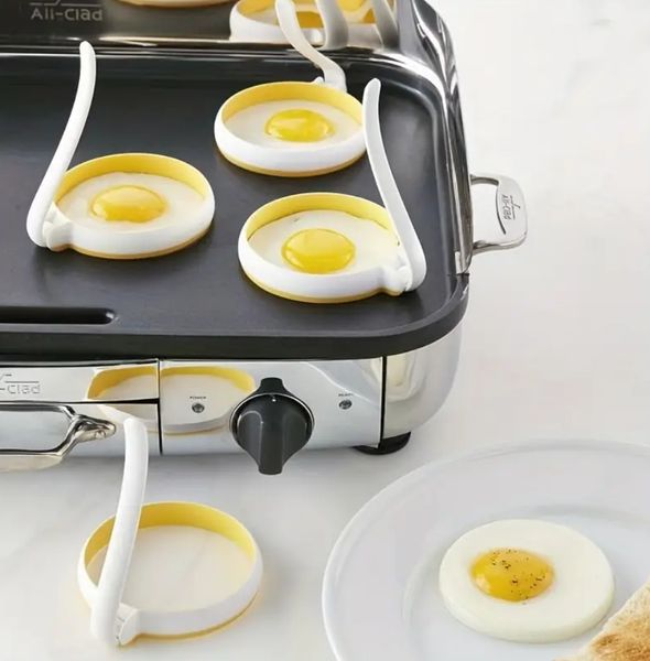 Anelli per uova in silicone con manico Stay-Cool - Stampi circolari perfetti per uova fritte e pancake - Set da 2, Giallo