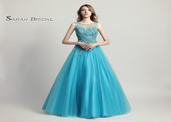 Uzun turkuaz balo elbisesi boncuk tül prom parti elbisesi zarif sırtsız vestidos de festa akşam vesilesiyle sırtsız quinceanera g9383972