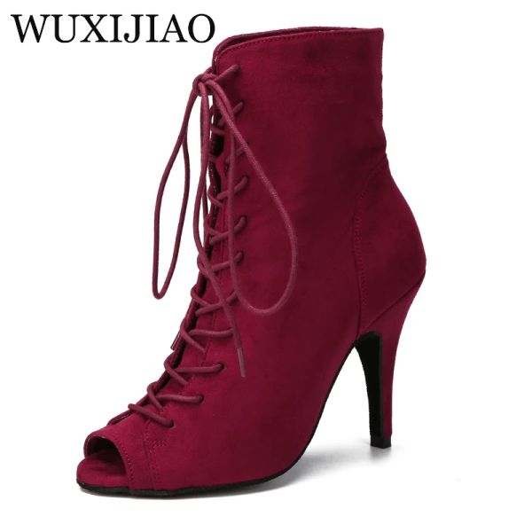 Schuhe Wuxi Jiao Populär heiße Frauen Red Wildleder Latin Tanz Salsa Boots Schuhe Training Bühne Performance Party Weiche Sohle