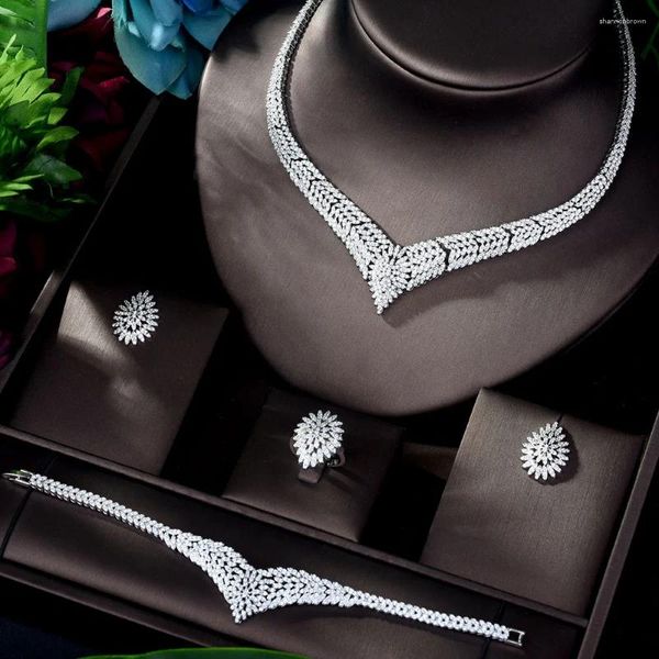 Halskette Ohrringe Set HIBRIDE Design Einfache Zirkonia Geometrische Form Frauen Braut Schmuck Jäten Zubehör Bijoux Femme N-1167