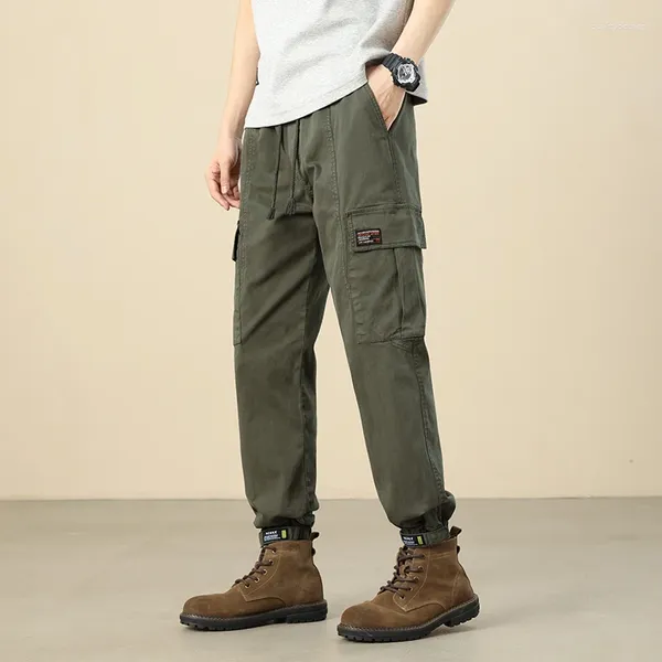 Pantaloni da uomo Primavera Autunno Elastico a vita alta Shirring Tasche solide Lettera Harlan Pantaloni sportivi casual con lanterna Vintage