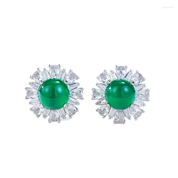 Brincos Longlong Jóias de Ouro S925 Prata Inlay 6.0 Simulado Verde Jade Medula Luxo Moda Clássico