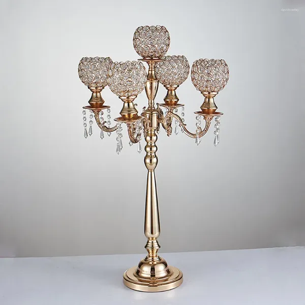 Castiçais 2 pçs/lote cristal romântico 5 suportes de cabeça/adesivo de cristal h82cm peça central de luxo candelabros de casamento