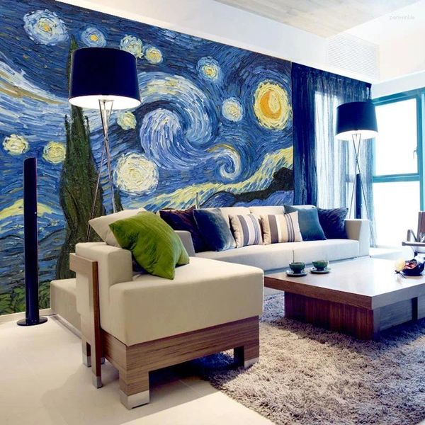 Wallpapers personalizado po papel de parede clássico abstrato céu estrelado pintura a óleo 3d mural restaurante galeria sala de estar paisagem fresco