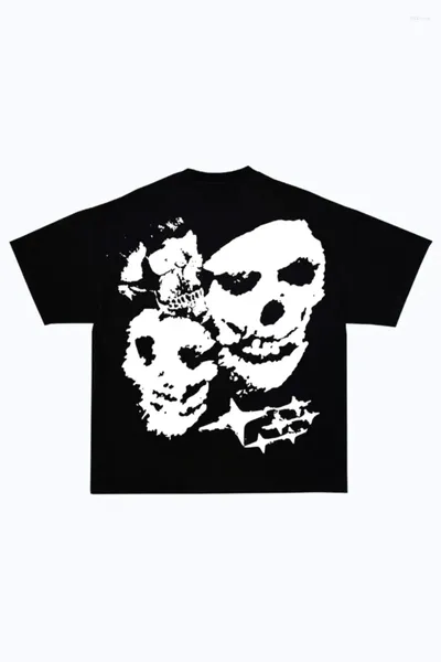 Männer T Shirts Y2k Top High Street Skeleton Gesicht Drucken Kurzarm T-shirt 2024 Sommer Harajuku Mode Männer Lose