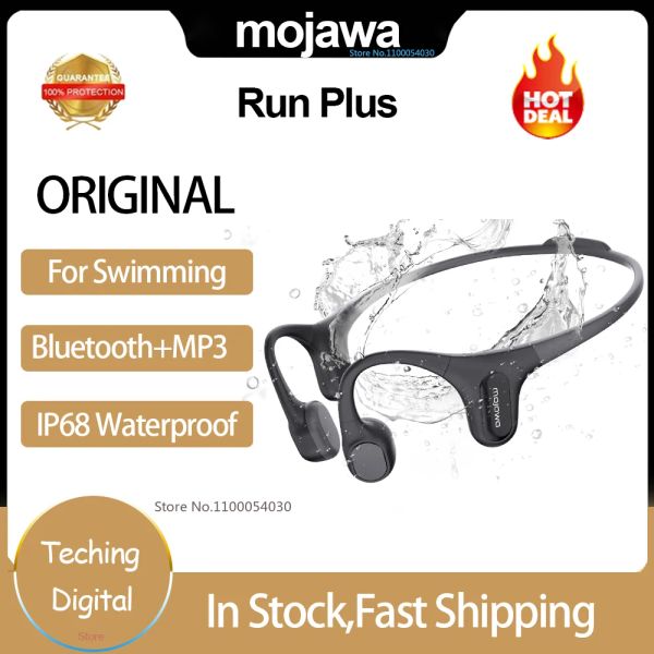 Fones de ouvido Mojawa Run Plus Fones de ouvido de condução óssea, fones de ouvido de natação à prova d'água IP68, fones de ouvido Bluetooth abertos com 32GB MP3