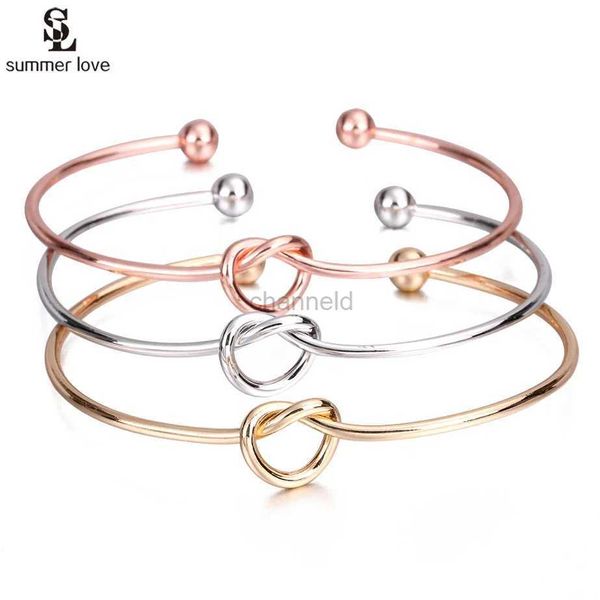 Bangle 10 pçs/lote simples amor nó pulseira jóias Femme cor de ouro prata ajustável pulseiras de punho aberto para mulheres barato por atacado 240319