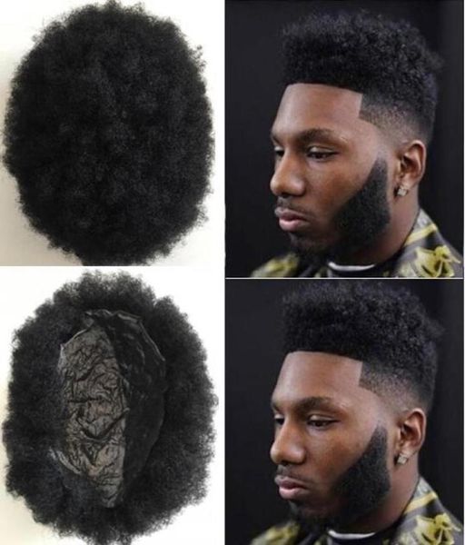 Sistema de cabelo masculino peruca super completa pele fina afro cabelo peruca jet cor preta 1 brasileiro virgem remy substituição do cabelo humano para men5288646