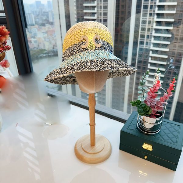 Chapéu de balde de designer de crochê de mão cor misturada carta elegante chapéus de pescador dobrável chapéu de praia de aba grande