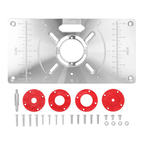 Piastra per inserti per falegnami Piastra per inserti per tavola per fresatura Piastra per inserti in alluminio per macchina per incisione con 4 anelli per la lavorazione del legno