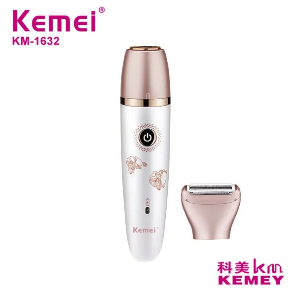 Epilatore Kemei KM1632 Epilatore elettrico 2 in 1 Ricaricabile USB Trimmer da donna Set di rimozione peli viso bikini impermeabile