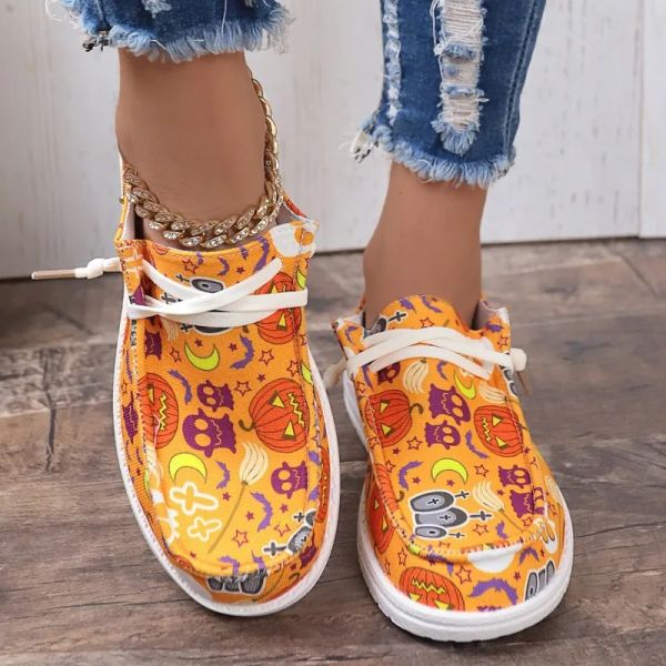 Scarpe da donna 2024 sneaker casual sneakers di moda halloween arancione craspella di zucca per le scarpe per piante scarpe autunno tela traspirante scarpe