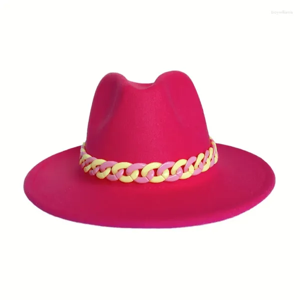 Berretti Semplici Uomo Donna Rosa Rosso Fedora Cappello Jazz Stile Britannico Trilby Party Formale Cappello Panama Cappello da Cowboy