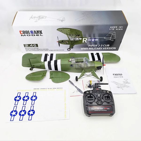 Coolbank 1 16 j3 cub rc avião rtf 24ghz 4 canais avião de controle remoto guerra mundial 2 aeronaves modelo brinquedos fx9703 240314