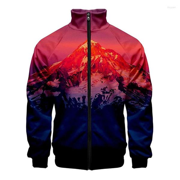 Jaquetas masculinas 3d neve montanha cenário impresso jaqueta engraçado paisagem gráfico para homens crianças moda streetwear roupas topo