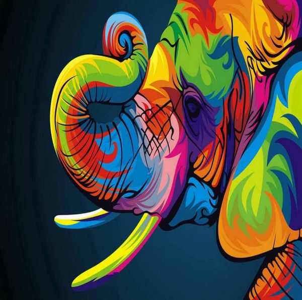 Pinturas a óleo em tela abstrata elefante colorido animais arte de parede decoração de casa fotos de parede para sala de estar 1921274