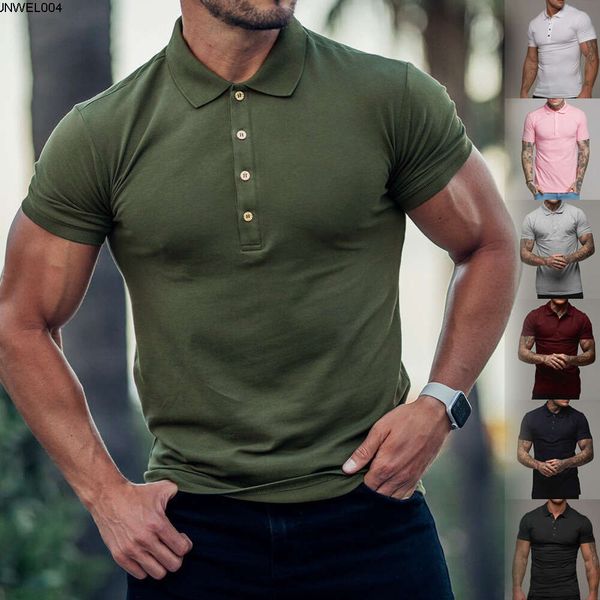 Designer novo estilo masculino magro cor sólida gola casual algodão polo camisa de manga curta roupas jovens