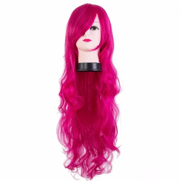 Parrucche Parrucca rosa FeiShow Fibra sintetica resistente al calore Carnevale Peruca Perruque Peruk Cartoon Cosplay Capelli lunghi ricci Parrucchino femminile