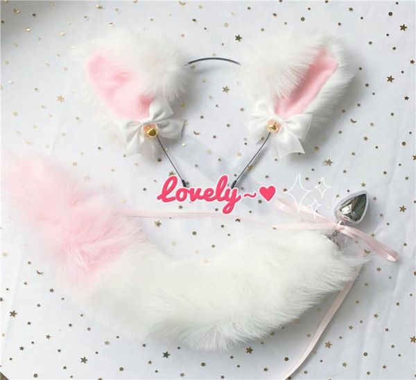 Bonito macio neko orelhas headbands falso raposa cauda de metal bunda anal plug erótico anime cosplay acessórios adultos brinquedos sexuais para casais y20042983466