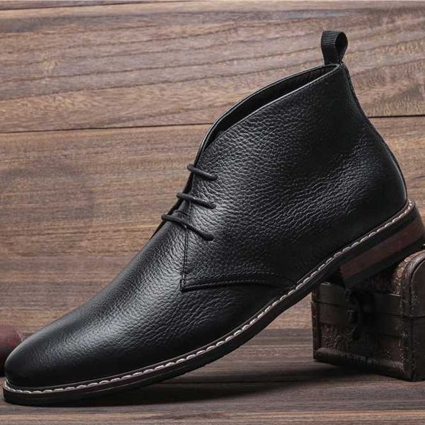 Botas Chukka de couro genuíno preto sem marca HBP para homens