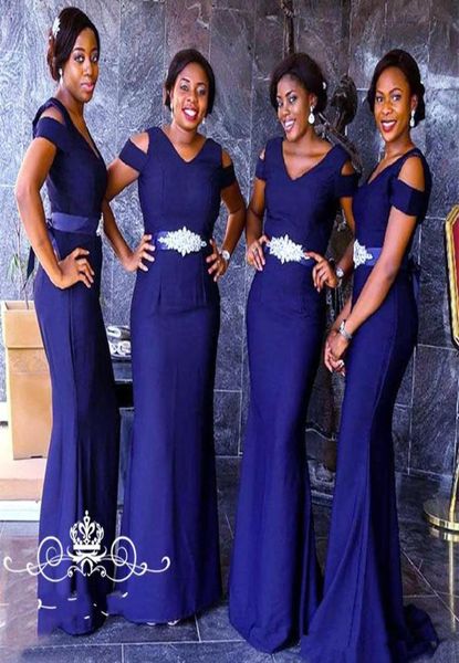 2020 nuovi abiti da damigella d'onore lunghi in raso blu royal con maniche corte che bordano la fascia africana da donna sirena damigella d'onore abito da festa 6950843