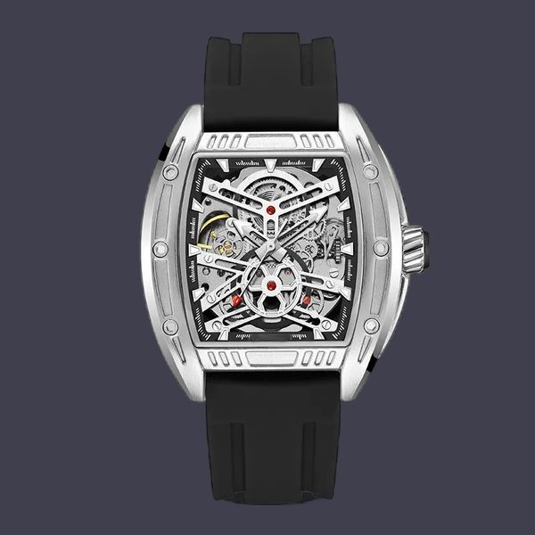 Orologio automatico da uomo placcato argento movimento meccanico orologi di design perfetto alla moda montre luxe scheletro quadrante quadrato orologio da polso impermeabile sb060 C4