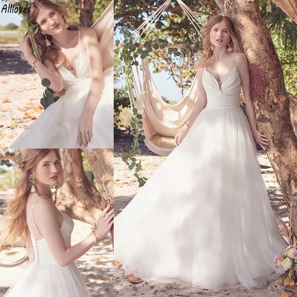 Abiti da sposa country rustici in tulle fata Una linea senza spalline pieghettati Abiti da sposa moderni semplici e sexy Boho Garden Plus Size Sposa Fashoin Robes de Mariee YD