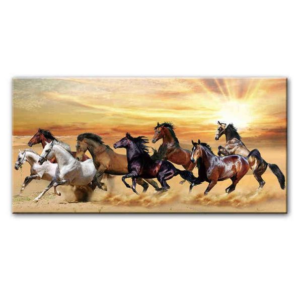 Dipinti Cavalli che corrono Tela per camera da letto Arte Tramonto Paesaggio Animali Poster e stampe Decorazione della parete di casa R5HL5858317