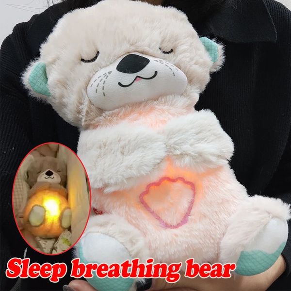 Bebê respirando urso calmante lontra pelúcia boneca brinquedo crianças música dormindo companheiro som e luz presente 240314
