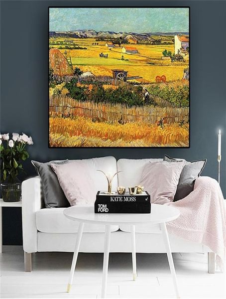 Colheita em La Crau por Van Gogh Paisagem Pintura a óleo Arte clássica Pôsteres e impressões Imagem abstrata de arte de parede para sala de estar H4352199