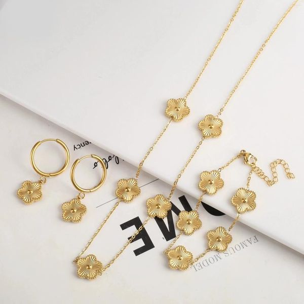 Link pulseiras elegante trevo floral pulseira para mulheres em aço inoxidável tamanho customizável elegante prata e ouro banhado acessório de jóias