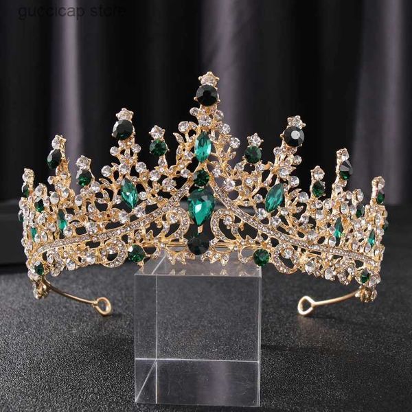 Tiaras barok muhteşem rhinestone gelin taç tiaras vintage altın kaplama kristal boncuklar diadem kadınlar için Düğün Saç Aksesuarları y240319