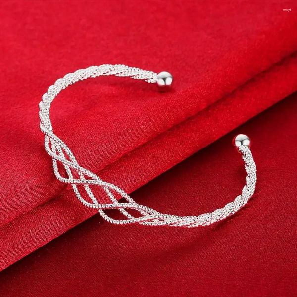 Bracciale rigido placcato in argento fine con ciondoli a catena a maglie per le donne, designer di moda, regali di gioielli per matrimoni