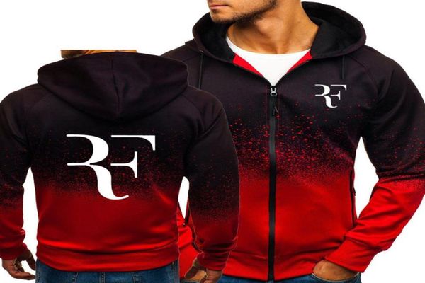 RF Roger Federer Print Sweatshirt Gradient Hoodies Männer Frühling Herbst Fleece Zipper Jacke Herren Hoodie Harajuku Männliche Kleidung MX1912316427