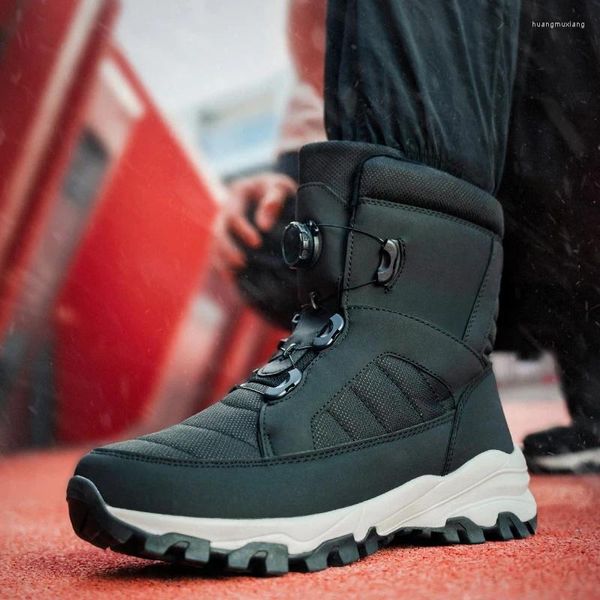 Sapatos de fitness botas de neve de inverno das mulheres dos homens botão rotativo botas de neve à prova dwaterproof água ao ar livre algodão quente alta superior homem caminhadas resistente ao desgaste